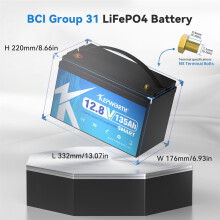 KEPWORTH Batterie LiFePO4 12V 135Ah, avec Bluetooth et BMS intégré, pour RV, voiturette de golf et solaire