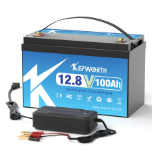 KEPWORTH Batterie LiFePO4 12V 100Ah, avec BMS intégré, pour voiture de golf, camping-car et solaire