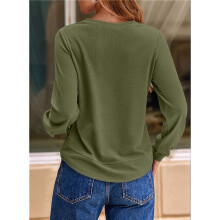Damen-Sweatshirt mit Rundhalsausschnitt, Langärmlige Shirts, High-Low-Tops, Abgerundeter Saum Armeegrün M