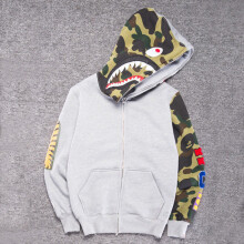 (Gray,L)Moletom com capuz Bape cabeça de tubarão manga comprida desenho animado top roupas casaco moda simples