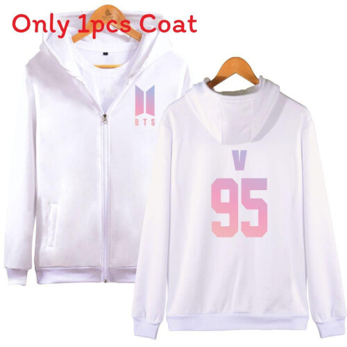 (V White,L)Abrigo Sudadera con Capucha Manga Larga Estampado Bts Moda Regalos Ropa