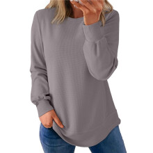 Damen-Sweatshirt mit Rundhalsausschnitt, Langärmlige Shirts, High-Low-Tops, Abgerundeter Saum Grau XXL