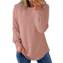 Damen-Sweatshirt mit Rundhalsausschnitt, Langärmlige Shirts, High-Low-Tops, Abgerundeter Saum Rosa XL