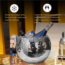 2pcs 10-Inch Disco Ice Bucket Silver Sparkly Mirror Icebucket for Wine, Drinks, Home Bar Beverage Cooler