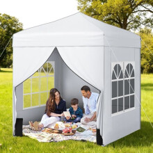 Opklapbare partytent 6,5 x 6,5 ft, 4 zijwanden, draagtas met wielen