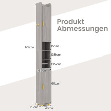 Hoher Badezimmerschrank mit Toilettenpapierhalter und Haken - Grau