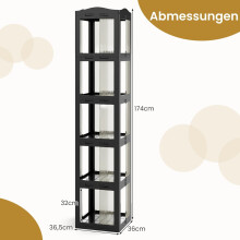 360 drehbares Bücherregal, faltbar, transparent, schwarz, 174 cm