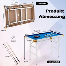 Klappbarer Billardtisch mit Queues, Kugeln, Kreide und Bürste
