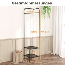 Eckgarderobe aus Metall mit Haken und Ablagen, Schwarz