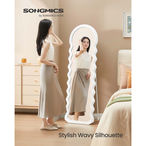 Full Length Mirror - MDF - Cloud White - Irregular Wavy Design with Stand 1