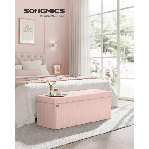 Foldable Storage Ottoman Bench - Fabric - Jelly Pink - Versatile Foot Rest and Storage Solution 1