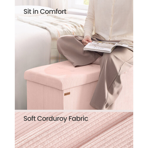 Foldable Storage Ottoman Bench - Fabric - Jelly Pink - Versatile Foot Rest and Storage Solution 2