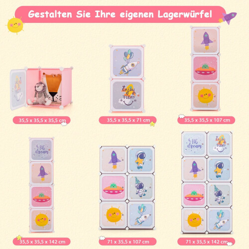 Kinderkledingkast organizer, 8 vakken, roze plastic planken 2