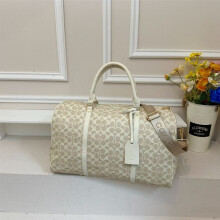 (White1, 46*22*29) Retro printed large-capacity travel bag, portable short-distance duffel bag