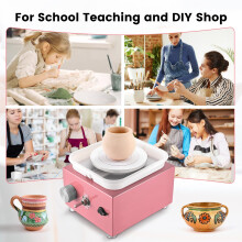 Mini Pottery Wheel 2000RPM, Electric Pottery Wheel with 6.5-10cm Turntable, Adjustable Speed Clay Tool Machine with Removable ABS Basin, Pink