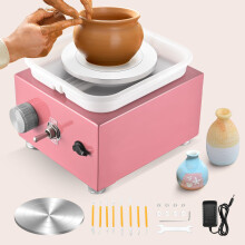 Misvayli Mini Pottery Wheel Machine, 2000RPM Electric Clay Wheel with Adjustable Speed, Removable ABS Basin & 6.5-10cm Turntable, Pink