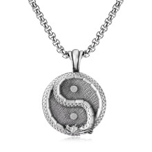 Men's Yin Yang Tai Chi Pendant Necklace Pure Tin Chinese Style Long Sweater Chain Jewelry
