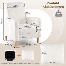 Teddy-Loungesessel mit Lendenkissen, Holzbeinen, Beige