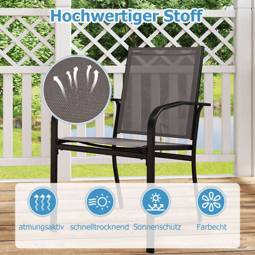 Gartenstuhl-Set - Stapelbar, atmungsaktiver Stoff, Grau 1
