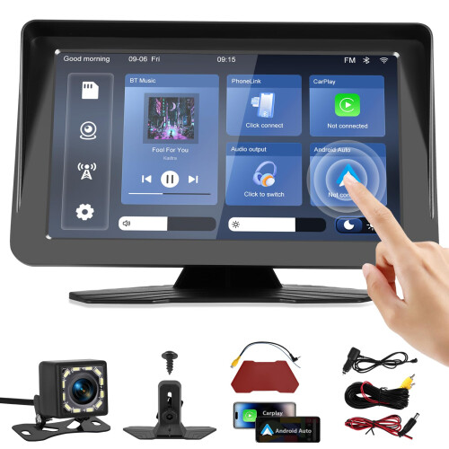 Wireless CarPlay Screen for Car, 7 Inch Touchscreen Car Stereo with Android Auto, Bluetooth, GPS Sat Nav, Reverse Camera & Voice Control
