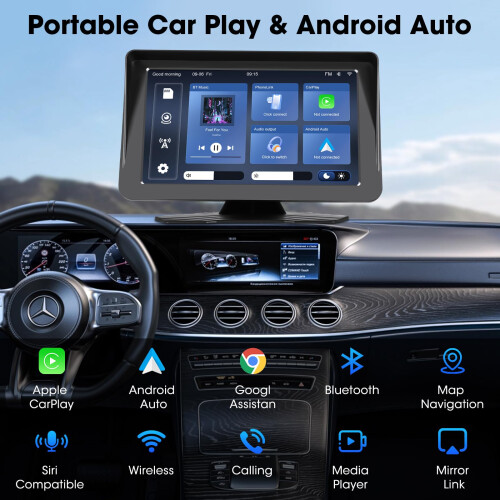 Wireless CarPlay Screen for Car, 7 Inch Touchscreen Car Stereo with Android Auto, Bluetooth, GPS Sat Nav, Reverse Camera & Voice Control 1