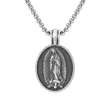 Virgin Mary Pendant Necklace Stainless Steel Hip Hop Punk Style Retro Chain Jewelry for Men Women
