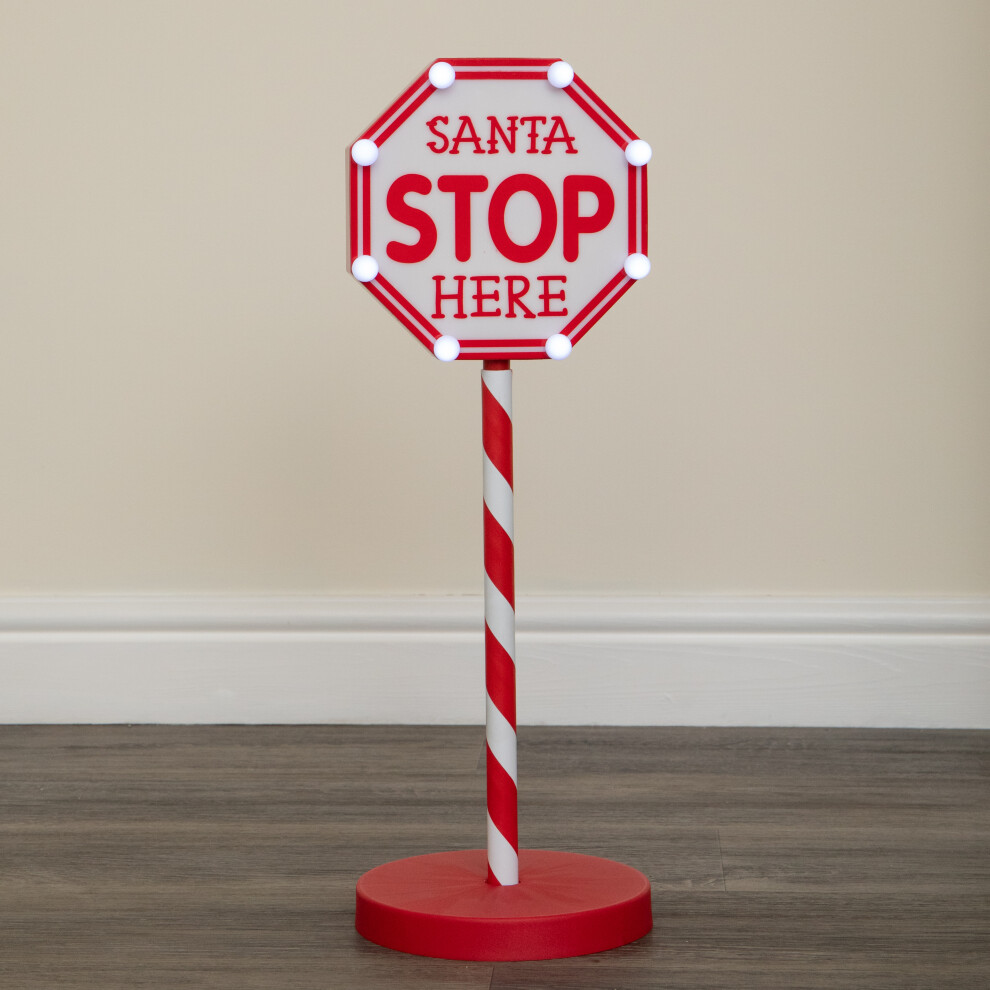 Samuel Alexander 57Cm Santa Stop Here Light Up Christmas Sign With 8 White Leds - Red And White - Image 3