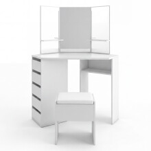 Corner Dressing Table 3 Modes Mirror Stool 5 Drawers