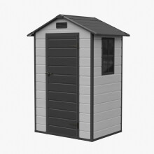 Garden Sanctuary 4.39x3.37ft Wood Grain Apex Plastic Tool Shed w/ Window, Smoky Grey+Black