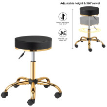 Swivel Chair With Gold-Plated Five-Star Base, Adjustable Black Technician Stool