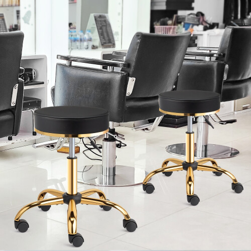 Swivel Chair With Gold-Plated Five-Star Base, Adjustable Black Technician Stool 2