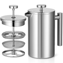 Stainless Steel French Press 1L Cafetiere Red Ember Double Wall Insulated