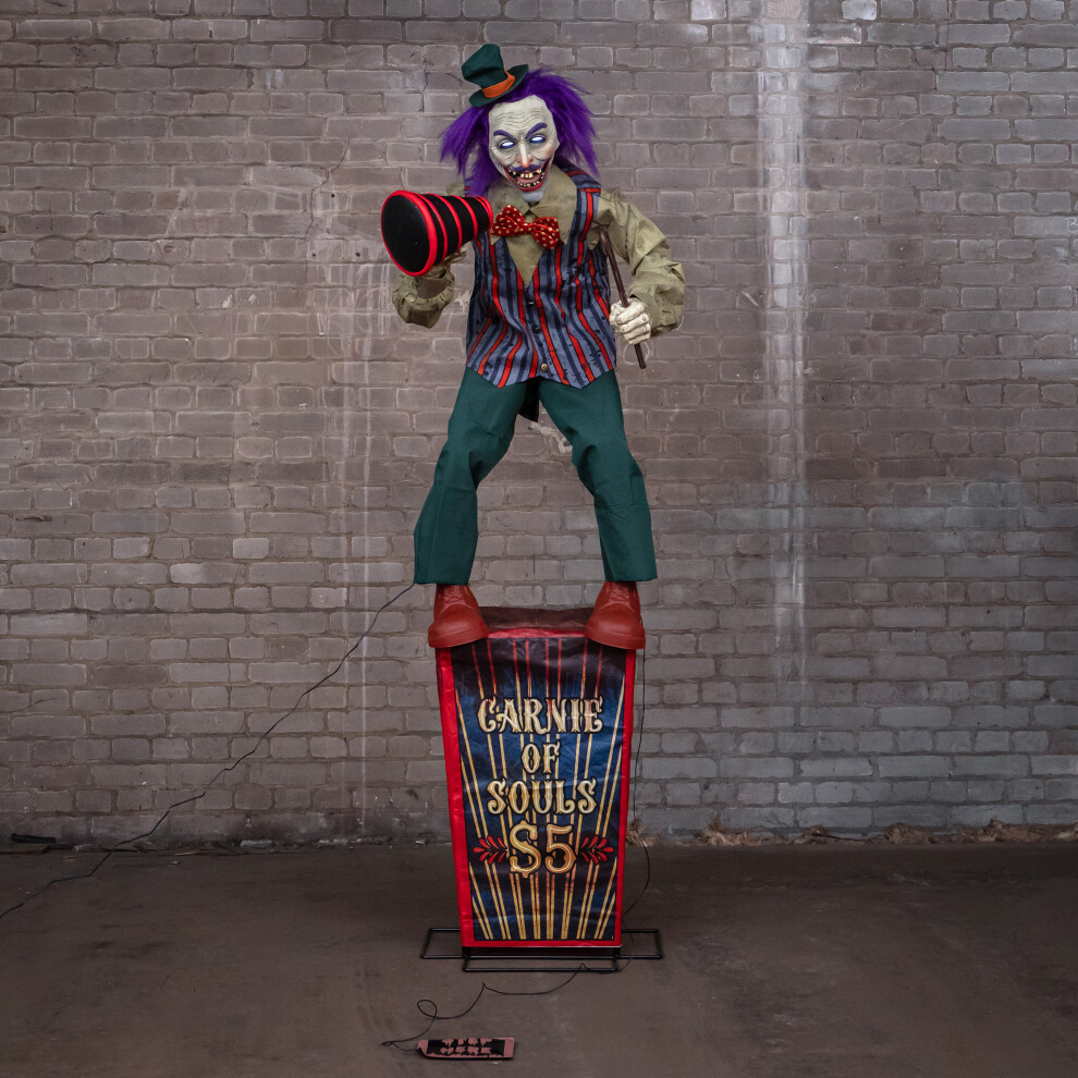 6ft (72 Inch) Tall Servo Carnival Barker Halloween Animatronic with Glowing Digi-Eyes - Image 6