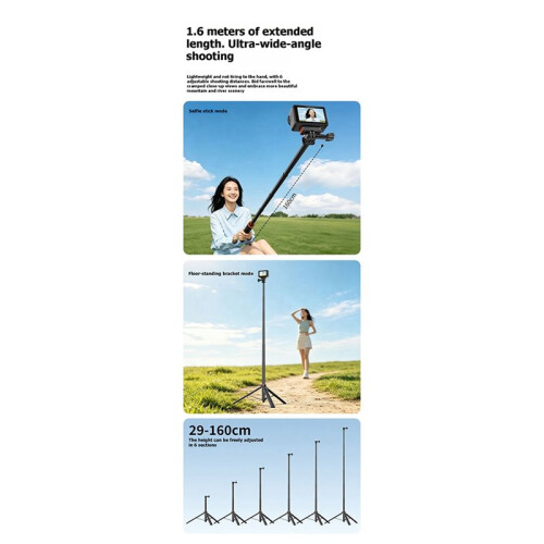 Extendable Tripod Stand with 1/4 Thread Handle Grip Portable Selfie Stick for  Pocket3/Action/ Ace/X Series 2