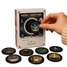 Weihnachts-Vinyl-Player-Kühlschrankplattenspieler-NFC-Magnet-Musikbox-Set, mit 9 Schallplatten im Vinyl-Stil, Geeignet für Weihnachtsdekoration