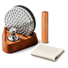 7 in 1 53.3mm Espresso Puck Screen Kit with Wooden Stand & Magnetic Pickup Reusable 304 Stainless Steel Coffee Filter