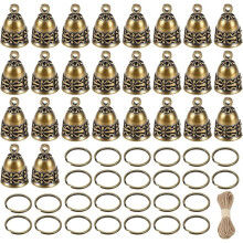 26pcs Brass Bells, Small Bells for Crafts, Handmade Vintage Copper Hanging Bell with Key Rings and Jute Twine