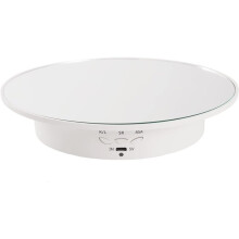 Motorisierter Präsentationsständer - 7,87 Zoll Drehbare Plattform mit Spiegelabdeckung, USB-Ladeanschluss, Tragkraft 22 Pfund, WEISS