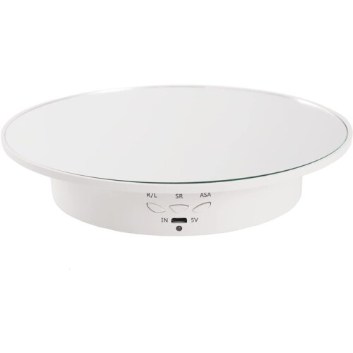 Motorized Display Stand - 7.87" Rotating Platform with Mirror Cover, USB Charging Port, 22 Lbs Load Capacity WHITE