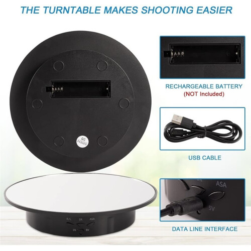 Motorized Display Stand - 7.87" Rotating Platform with Mirror Cover, USB Charging Port, 22 Lbs Load Capacity BLACK 1