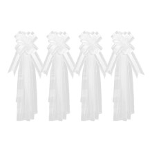 4 Pcs Large White Wedding Pew Bows with Long Tulle - Chair, Aisle & Car Decoration for Ceremony