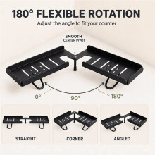 Drill-Free Foldable Faucet Storage Rack,180Rotatable over Sink Shelf,Carbon Steel No Drilling Required for Installation