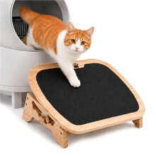 Wooden Cat Litter Box Ramp with 4-Position Adjustable Height for Automatic & High-Entry Litter Boxes, Easy Access Stairs