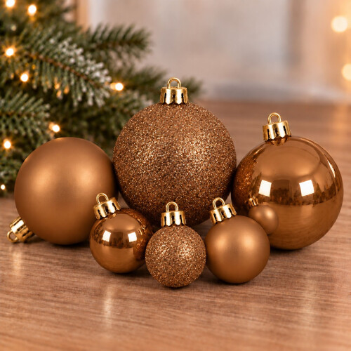60 Caramel Brown Baubles Shatterproof Christmas Tree Hanging Decor 2