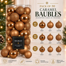 30 Caramel Brown Baubles Shatterproof Christmas Tree Hanging Decor