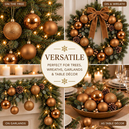 30 Caramel Brown Baubles Shatterproof Christmas Tree Hanging Decor 2
