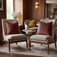 (2X, BURGUNDY) Premium Diamond Design Velvet Filled Cushion
