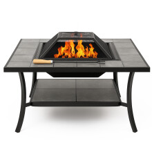Homeology SHANGO Prime Multi-Functional Black with Ceramic Tiles Outdoor Garden & Patio Fire Pit/Coffee Table/Ice Bucket/Barbecue