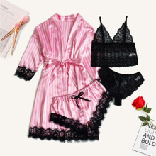 (XXL, PinkBlack) Sweet Strap Lace Sexy and Fun Homewear Pjamas