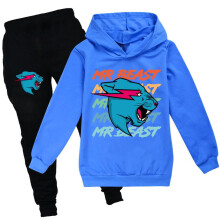 (160, DarkBlue) Beast Cat Teens Kids Print Hoodie Casual Sleeve Hoodie and Trousers Set For Boys Girls